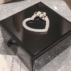 Heaton & Parke Rhinestone & Pearl Black Mirrored Decorative Storage Box